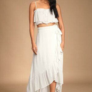 Lulus Coastline Beauty White Two-Piece Midi Wrap Dress ~ size small